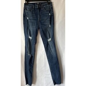 Jrs Hollister ultra high-rise super skinny blue jeans Raw Hem 5R w27‎ L30(26x29)